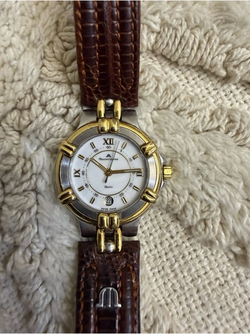 Maurice Lacroix Calypso 75344 Ladies Vintage Swiss Watch Two Tone Date Leather